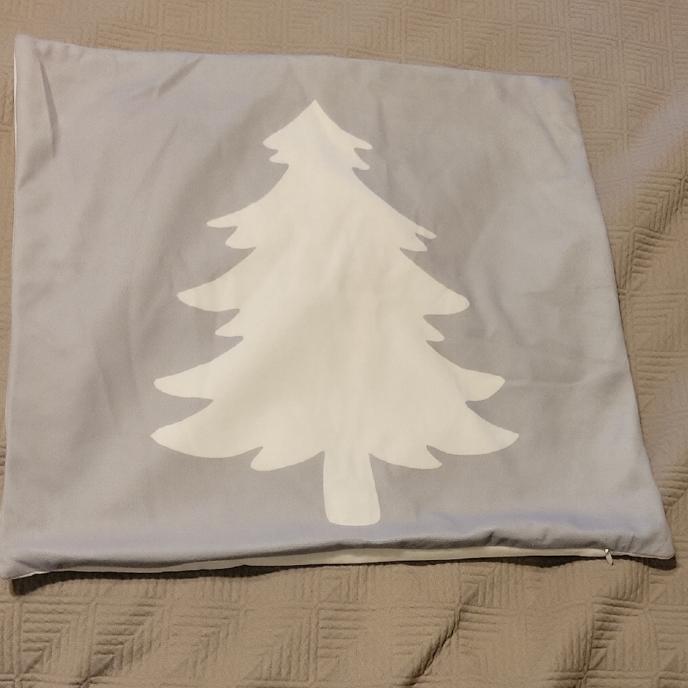 Gray and White Holiday Tree Pillow Cover